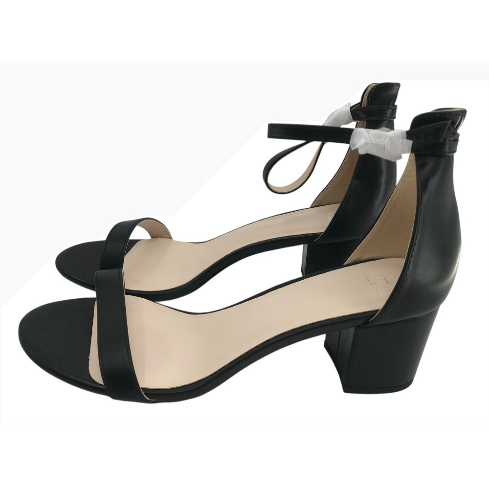 Halston Black Block Heel Sandals Womens Size 11 Ankle Strap Ladies